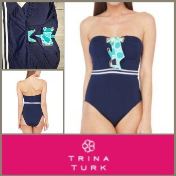 🆕️Trina Turk MADE IN THE SHADE BANDEAU ONE PIECE SWIMSUIT Sz 6 - Picture 6 of 16